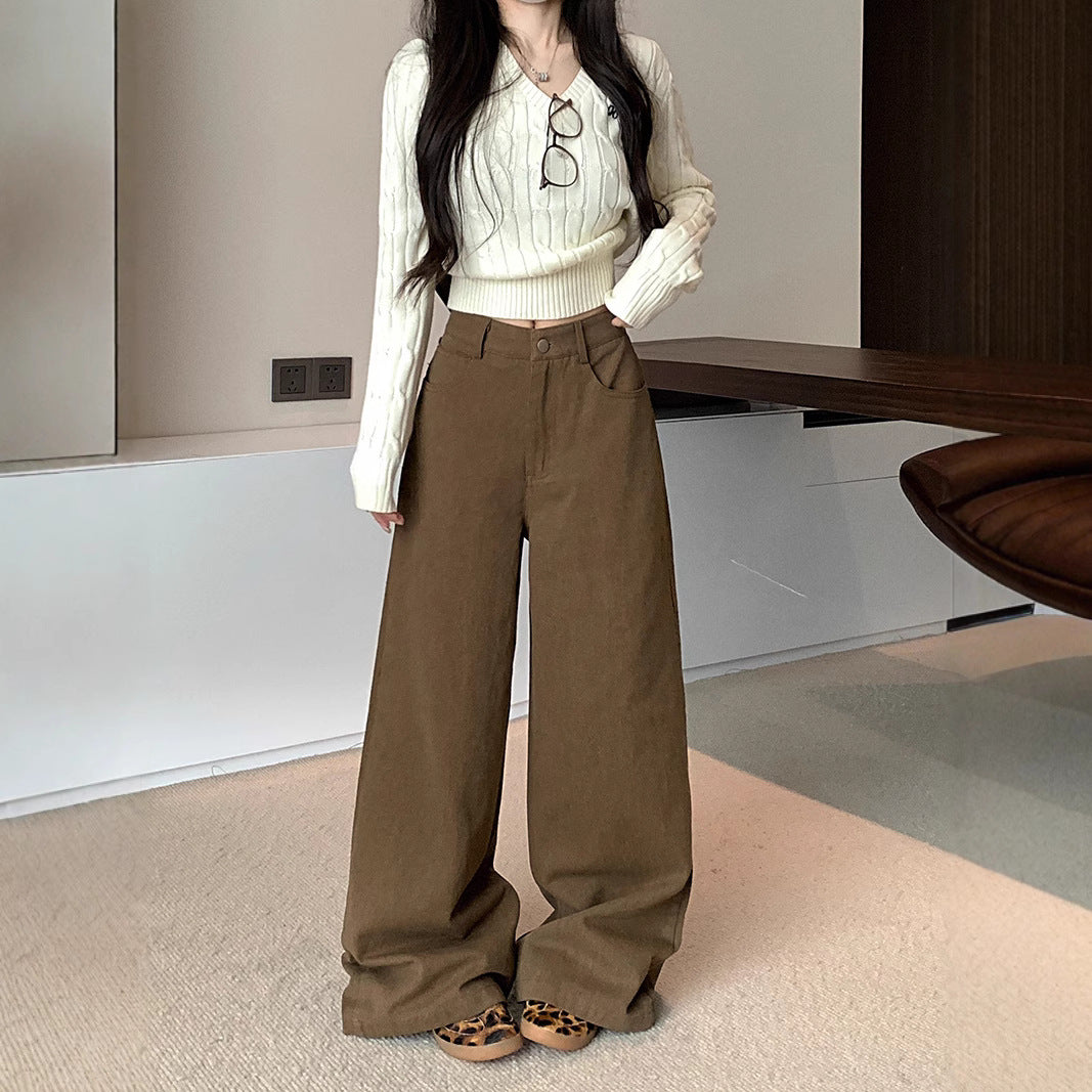 fashion outfits American Straight Casual Pants Autumn High Waist Retro Loose Wide Leg Pants Draping Mop Pants Trousers