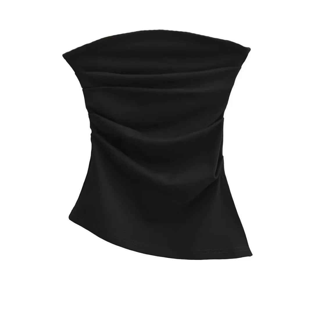 halter tops off-Shoulder Pleated Tube Top Pure Desire Ins Style Holiday Vest Women's Summer Slim Slimming Backless Top