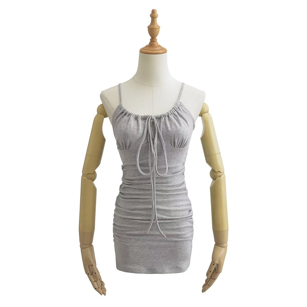 cute outfits fall Summer Low-Cut Sexy Lace-up Sling Dress Drawstring Pleated Hip Tight Waist Skirt