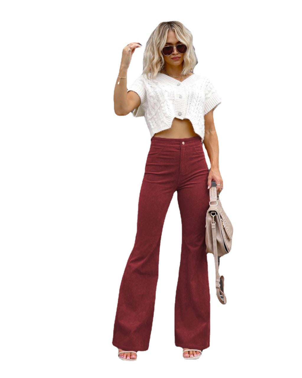 social worker outfits Winter New Pure Color Corduroy Elegant Women's Trousers Slim Pants High Waist Casual Pants