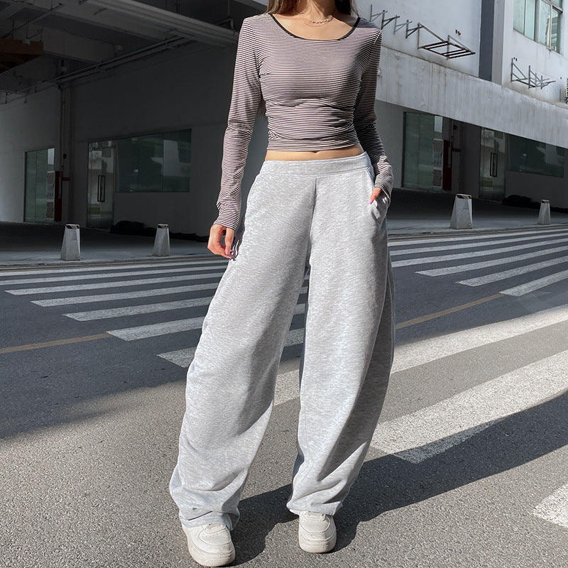 clothes American Street Sports Style Split Pleated Lace-up Casual Pants Women's Loose Slimming Pocket Versatile Sweatpants