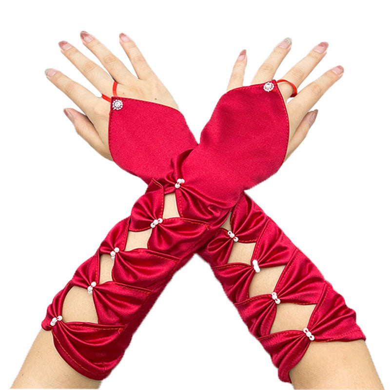 fairy costume Bridal Wedding Latin Dress Lolita Accessories Embroidered Beads Gloves Elastic Satin Ball Gloves