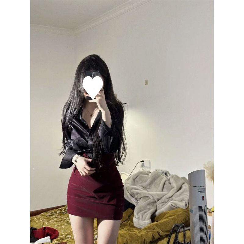 tailgate outfit black women Women's Black Collar Slimming Top High Waist Hip Skirt Women's Spring French Style Suit Trendy