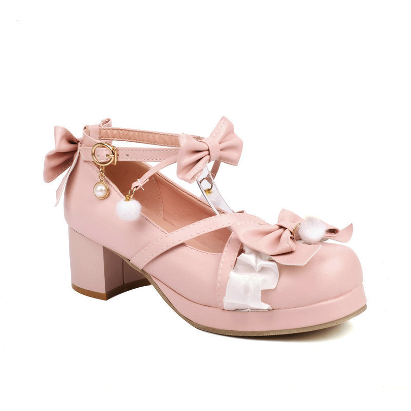 shoes Women's Single-Layer Shoes Japanese Lolita Lolita Shoes Mid Heel Chunky Heel Wedding Bow Lo Mother Fairy Dance Shoes Tea Party Shoes