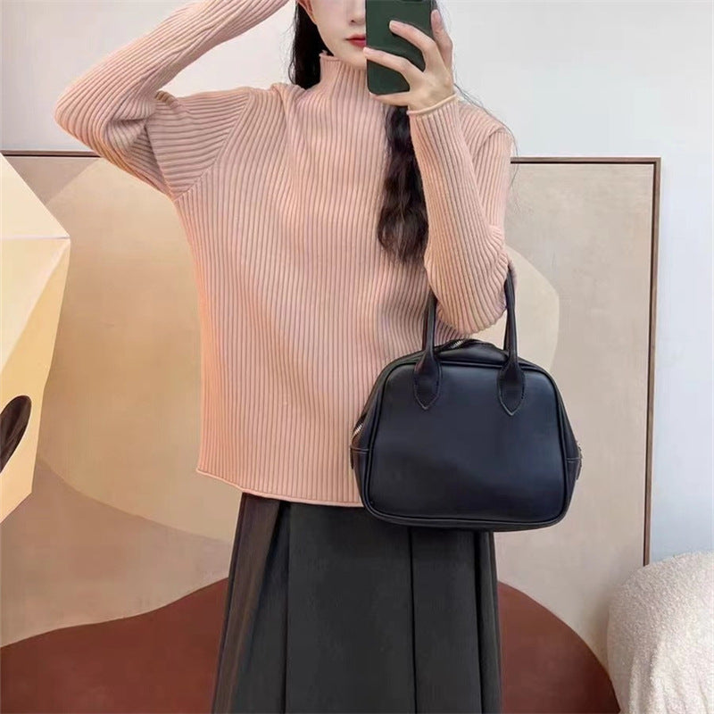 cold weather outfits Women's Half Turtleneck Bottoming Shirt Autumn and Winter Inner Wear Lazy Style Sweater High-Grade Soft Glutinous Loose Knitted Top