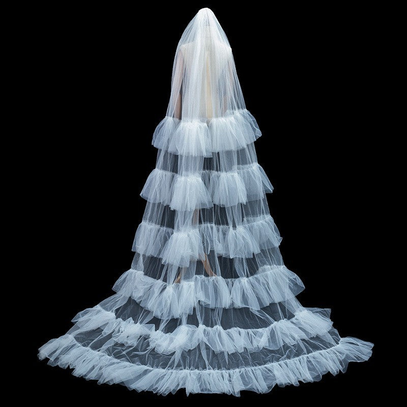 couple halloween costumes French White Flower Pearl Super Long Trailing Wedding Wedding Veil Bridal Main Wedding Travel Photography Headdress