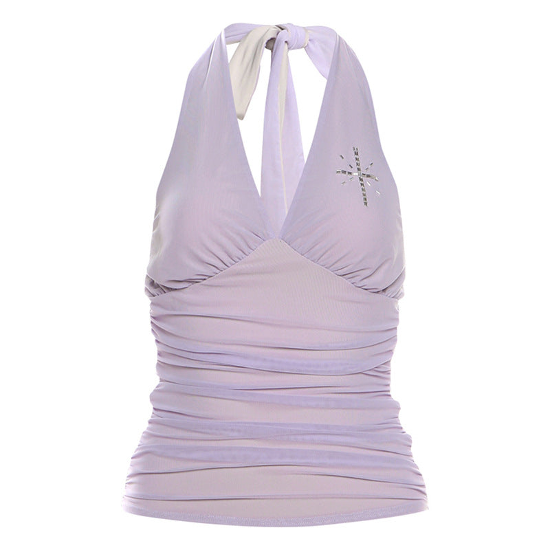 2000s fashion Ins Style Autumn Women's Clothing Solid Color Slim-Fit Street Fashion Halter Backless Vest for Women