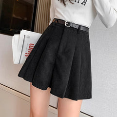 business casual outfits High Waist Corduroy A- line Skirt Women's Age-Reducing Pleated Skirt Retro Simple Corduroy Anti-Exposure Skirt Autumn
