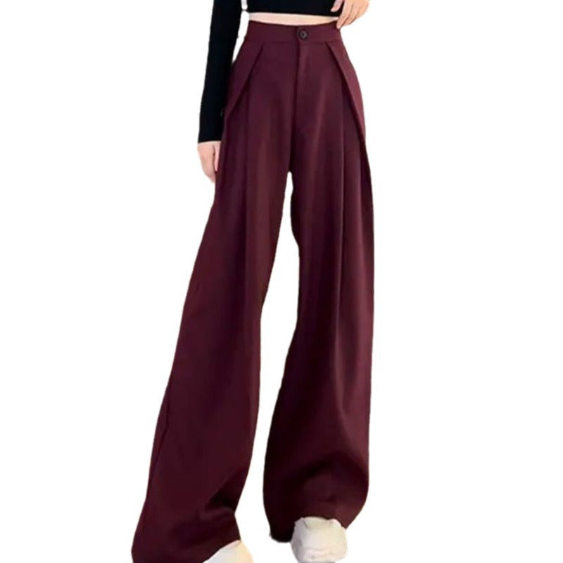 business casual outfits Pleated Wide-Leg Pants for Women Autumn New High Waist Straight Suit Pants Casual Draping Texture Pants