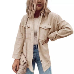 dti outfits Autumn and Winter New Cardigan Pocket Coat Lapel Corduroy Single-Breasted Shirt