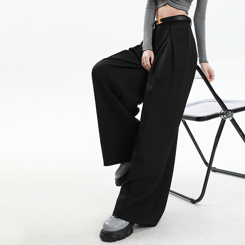 business casual outfits Jinyin Suit Wide-Leg Pants Women's Spring High Waist Slimming Loose Straight Mop Drape Casual Trousers