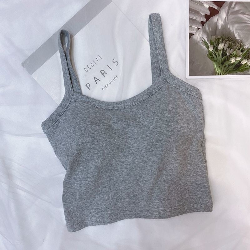 Summer Hot Girl Solid Color Casual Simple Tube Top Anti-Exposure with Chest Pad Sling Belly Covering Vest Sleeveless Inner Top