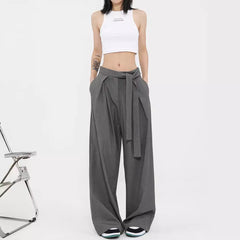 y2k outfits Gray Straight Suit Pants Women's Summer Niche Draping Casual Pants Wide Leg Pants Pants