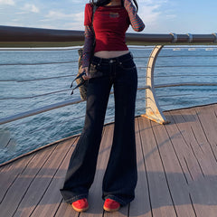casual dinner outfit fall Women's Clothing Autumn and Winter Hot Girl American Low Waist Jeans Women's Drape Slim Slimming Flared Pants