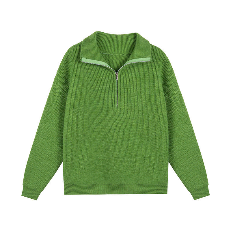 game outfit woman Autumn and Winter Half Zipper Sweater Women's Pullover High-Grade Loose Lazy Style Solid Color Knitted Lapel Top