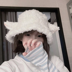 lolíta fashion dress to impress Hat Female Winter Cute Cartoon Lamb Ears Fisherman Hat All-Match Warm Lamb Plush Ear Protection Basin Hat