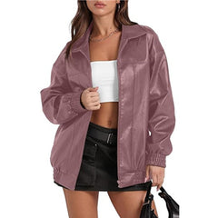 joker costume female outfit PU Leather Jacket Long Sleeve Lapel Zipper Side Pocket Casual Windbreaker Coat for Women