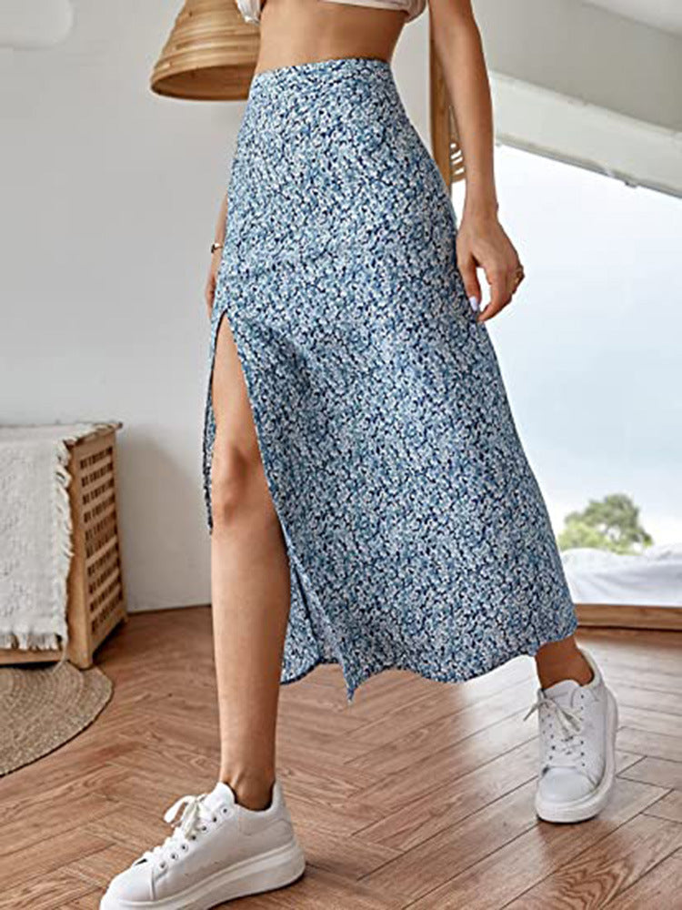 fashion outfits Summer Floral Skirt Split A- line Sheath Mid-Waist Dress