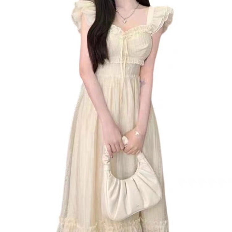 maternity White Small Flying Sleeve Dress Women's Summer Waist Slimming French Temperament First Love Fairy Dress