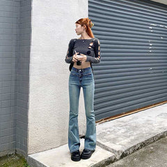 datenight fall outfits New York Model Student Stretch Retro Niche Micro Flared Pants Trousers Lengthened