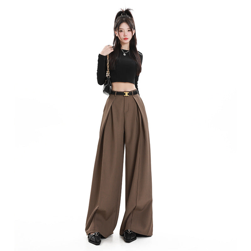 business casual outfits Jinyin Suit Wide-Leg Pants Women's Spring High Waist Slimming Loose Straight Mop Drape Casual Trousers