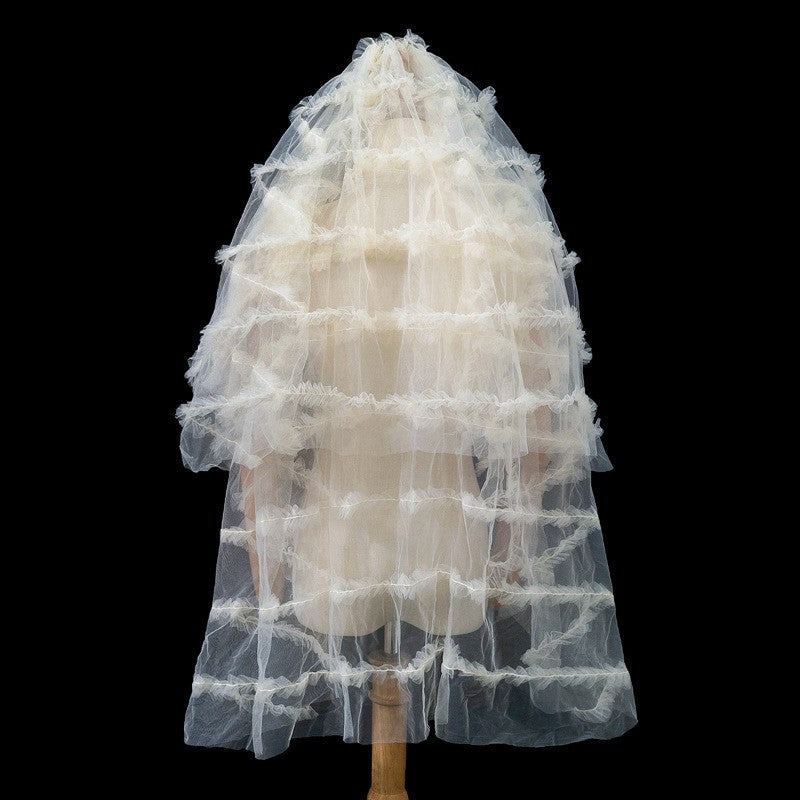 couple halloween costumes French White Flower Pearl Super Long Trailing Wedding Wedding Veil Bridal Main Wedding Travel Photography Headdress