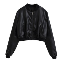 90s fashion Retro PU Leather Women's Autumn New American Hot Girl Motorcycle Style Short Stand Collar Baseball Jacket Jacket