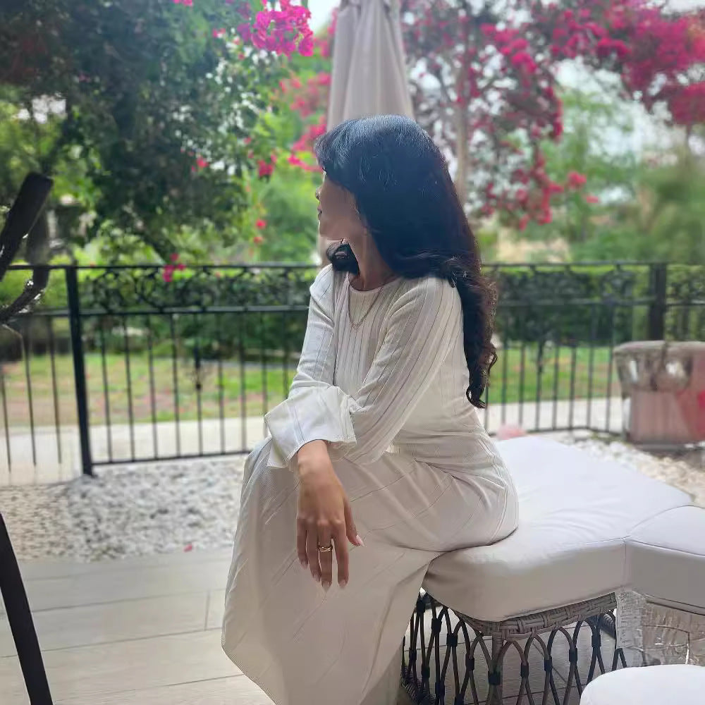 suit 3 Colors Autumn and Winter Dress Casual Cored Yarn Slimming round Neck Big Pit Strip Backless A- line Knitted Dress for Women