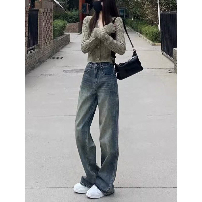 grunge outfits Women's American-Style Wide-Leg Jeans Autumn New Retro High Waist Loose Slimming All-Match Straight Mop Pants