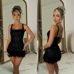 mcbling dress to impress Fashion Women's Bead Feather Sling Dress New