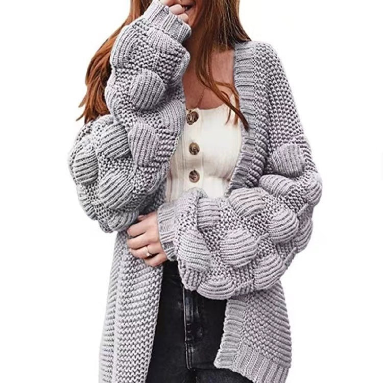 rainy day outfit New Knitted Cardigan Solid Color Loose Large Sweater Short Sleeve Coat Sleeve Three-Dimensional Ball Women