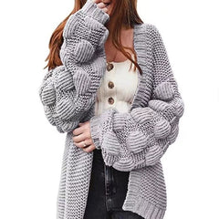 rainy day outfit New Knitted Cardigan Solid Color Loose Large Sweater Short Sleeve Coat Sleeve Three-Dimensional Ball Women