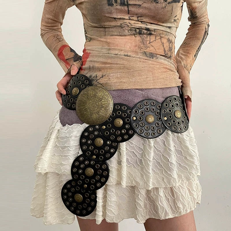 dress to impress outfits Wind Y2g Decorative Disc Waist Seal American Retro Asian Culture Belt Female Belt Fashion