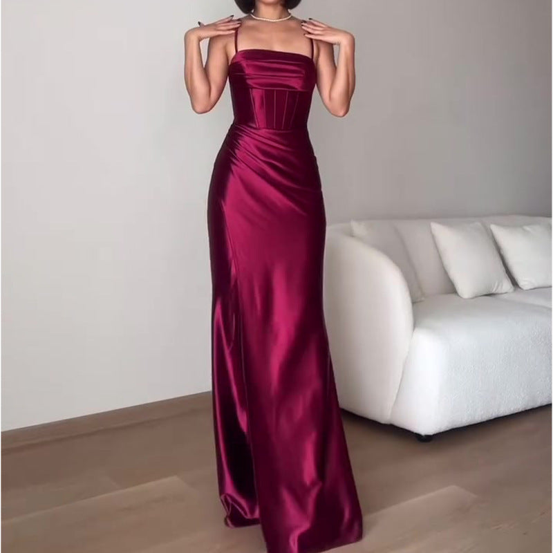 widow dress to impress Summer New Fashion Sexy Backless Red Strap Evening Dress Dress