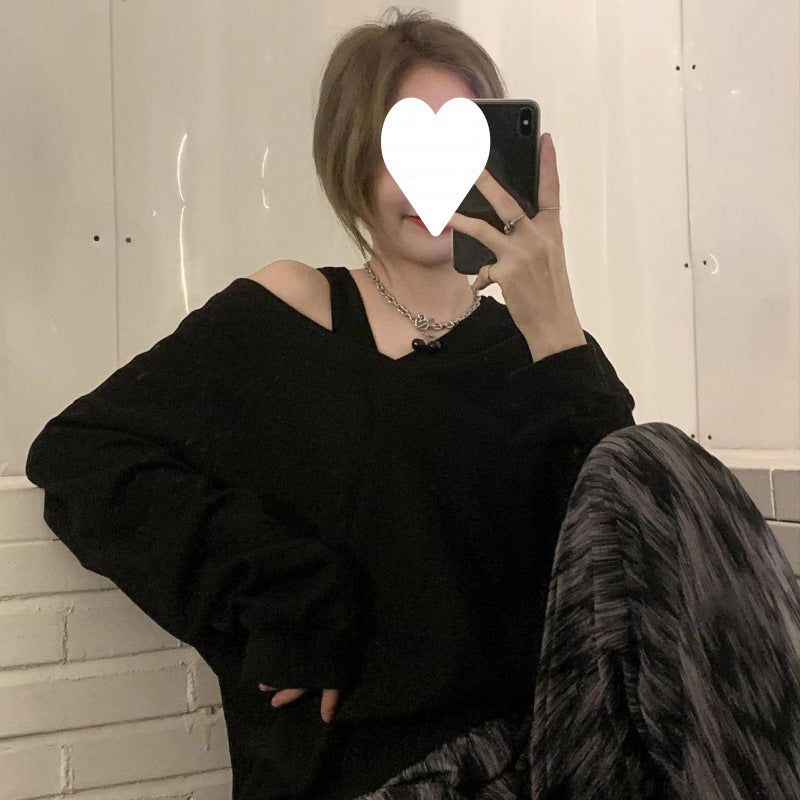 fall outfits Niche off-the-Shoulder Strap Sweater Women's Spring and Autumn Thin Loose Lazy Style Long Sleeve Top Coat