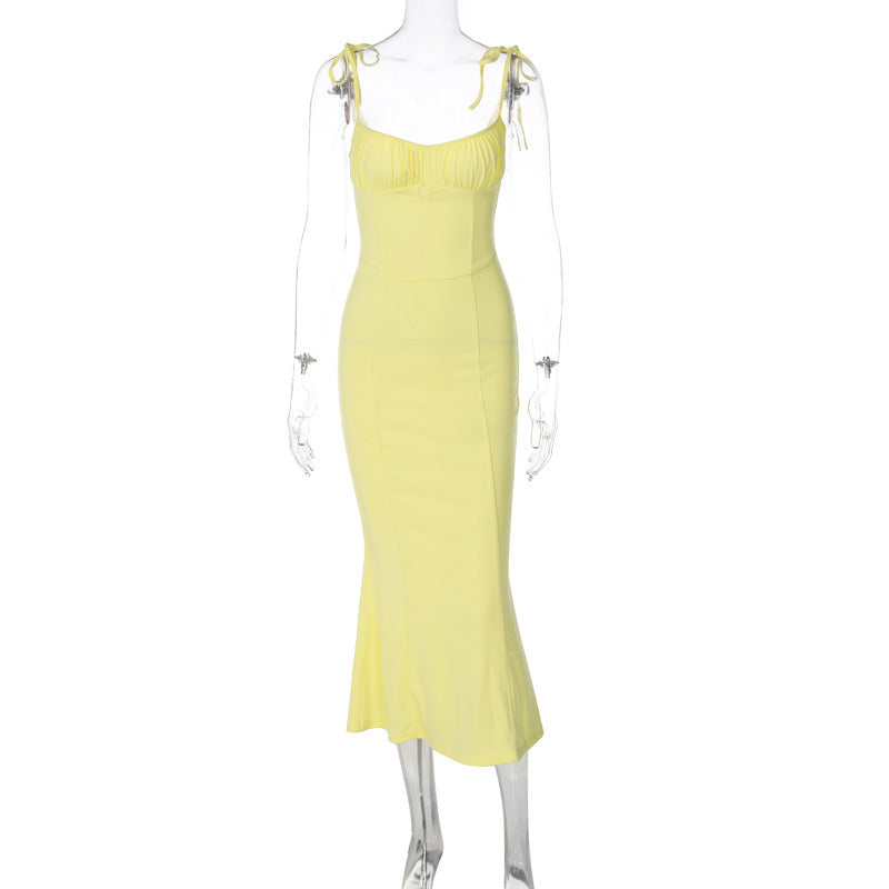 cute outfits fall INS Style Fashion Solid Color Women's Sexy Slim Strap Light V Pastoral Style Ruffled Dress Women