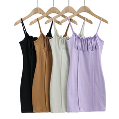 cute outfits fall INS Style Sexy Chest Pleated Suspender Skirt Summer Wooden Ear Tight Dress