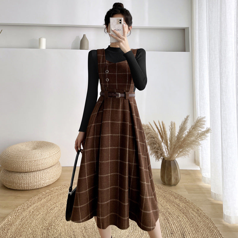 witch dress to impress New Vintage Plaid Woolen Vest Camisole Dress Women's Small Preppy Style Dress