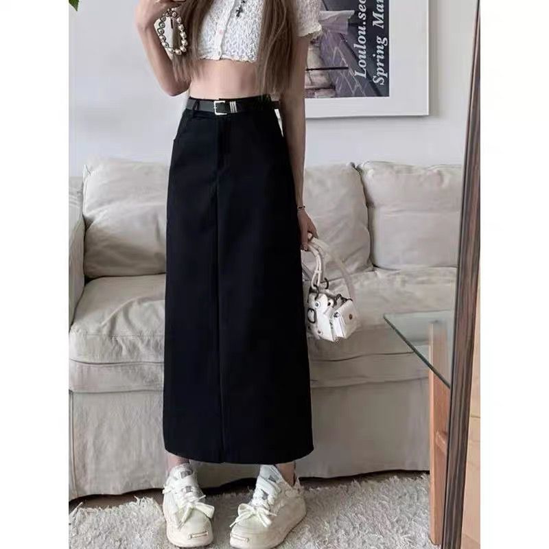 business casual outfits Gray A- line Skirt for Women plus Size Chubby Girl High Waist Slimming Mid-Length Suit Skirt for Summer