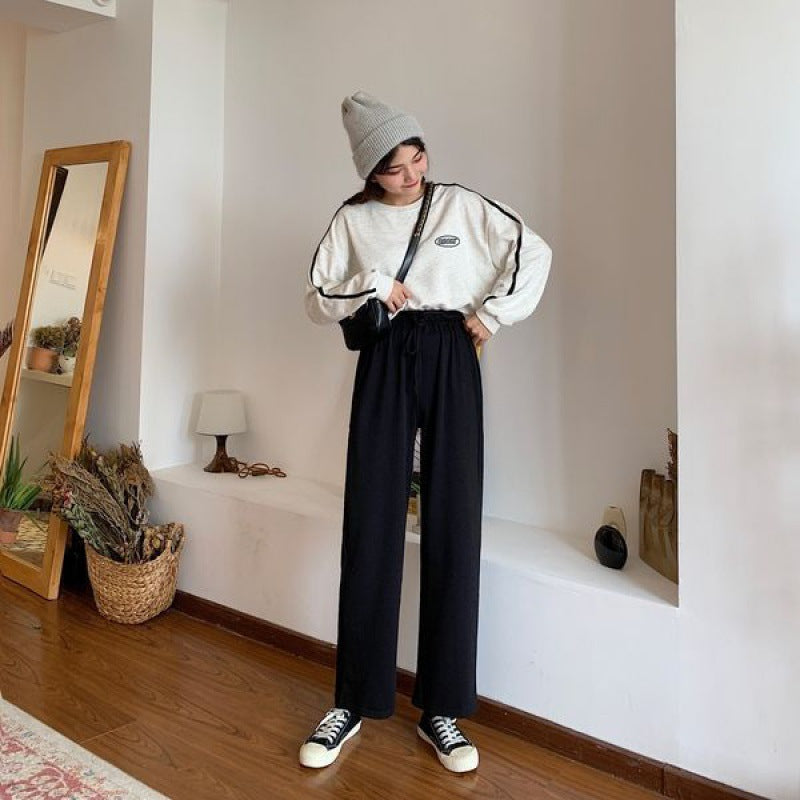 business casual outfits Pants for Female Students Korean Style Autumn Wide-Leg Pants Slimming Cropped Pants Loose Casual Pants Straight Pants Black Suit Pants