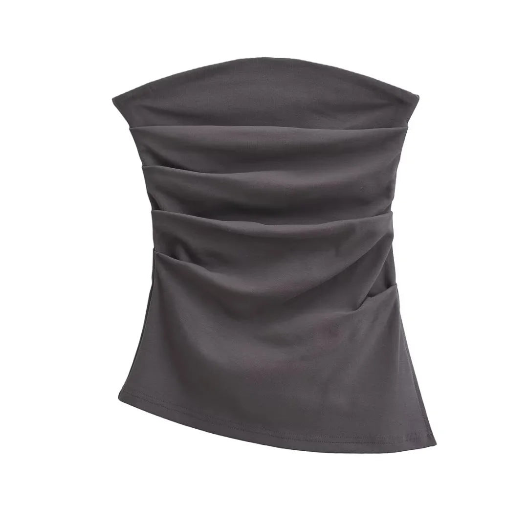 halter tops off-Shoulder Pleated Tube Top Pure Desire Ins Style Holiday Vest Women's Summer Slim Slimming Backless Top