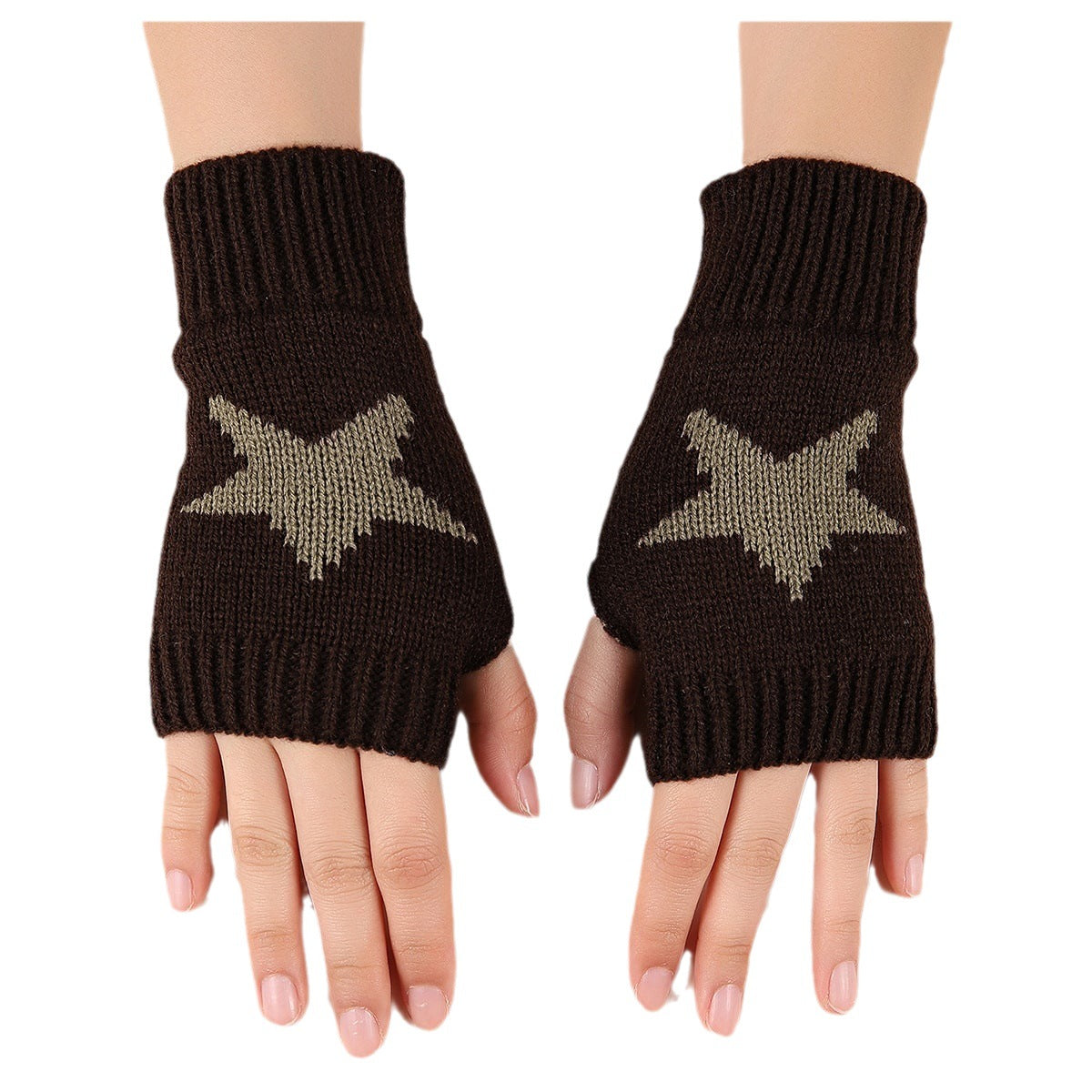 clothes Autumn and Winter Acrylic Wool Five-Pointed Star Gloves Warm Arm Sleeve Leakage Finger Autumn and Winter Oversleeve
