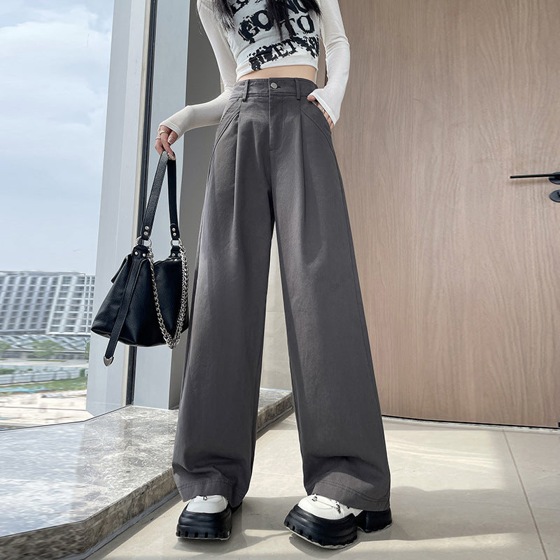 fashion outfits Autumn Tall Cotton Anti-Wrinkle Washed Casual Overalls Women's High Waist Straight Old Money Style Wide Leg Trousers