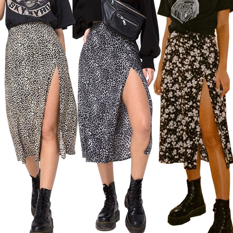 outfit ideas Skirt Leopard Print Long Skirt High Waist Split Hip Skirt Mid-Length A- line Skirt