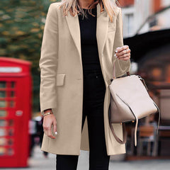 men’s fall fashion 2024 Women's New Winter Mid-Length Breasted Solid Color Suit Jacket.