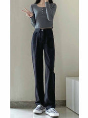 casual outfits Loose Narrow Wide Leg Pants Black Straight Jeans Women's Early Autumn American Style