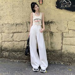 work outfits women White Straight Jeans Women's High Waist Spring and Summer New Slimming Loose Wide Leg Mop Pants