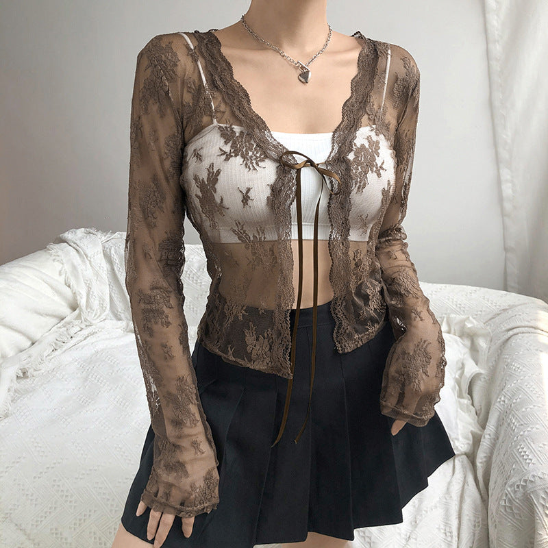 Sheer Mesh Lace Crop Top