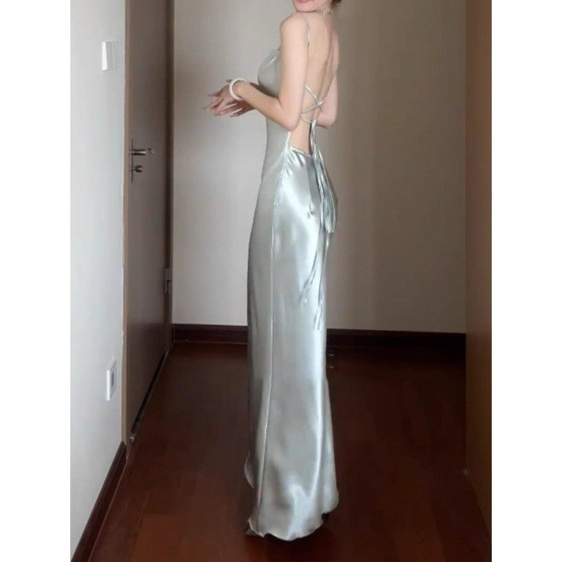 dresses French Style Elegant Satin Sling Dress Women's 2024 Summer New Design Waist-Tight Sheath Dress