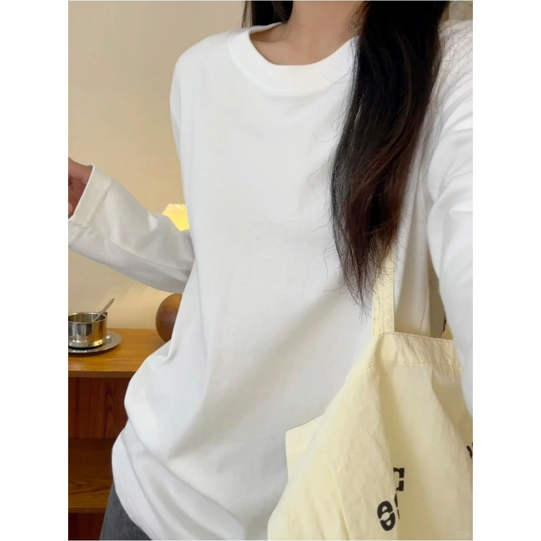 black sweater dress outfit Basic Pure Cotton T-shirt Men's and Women's White Bottoming Shirt Autumn Simple Casual Shoulder Long Sleeve Top Inner Wear